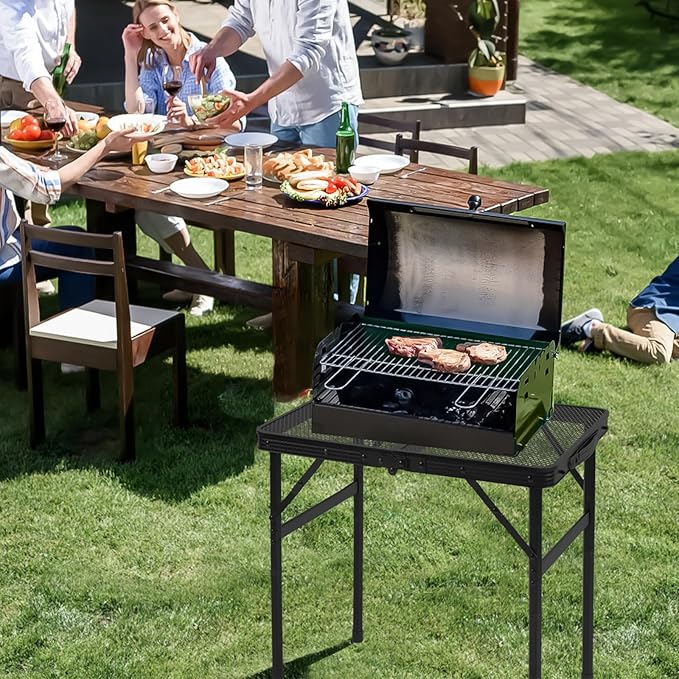 Camping Portable Folding Grill 2x1.3 FT Table, Lightweight Height Adjustable Metal Picnic Outdoor Table with Mesh Desktop and Mesh Bag, Picnic, Beach and BBQ, Party
