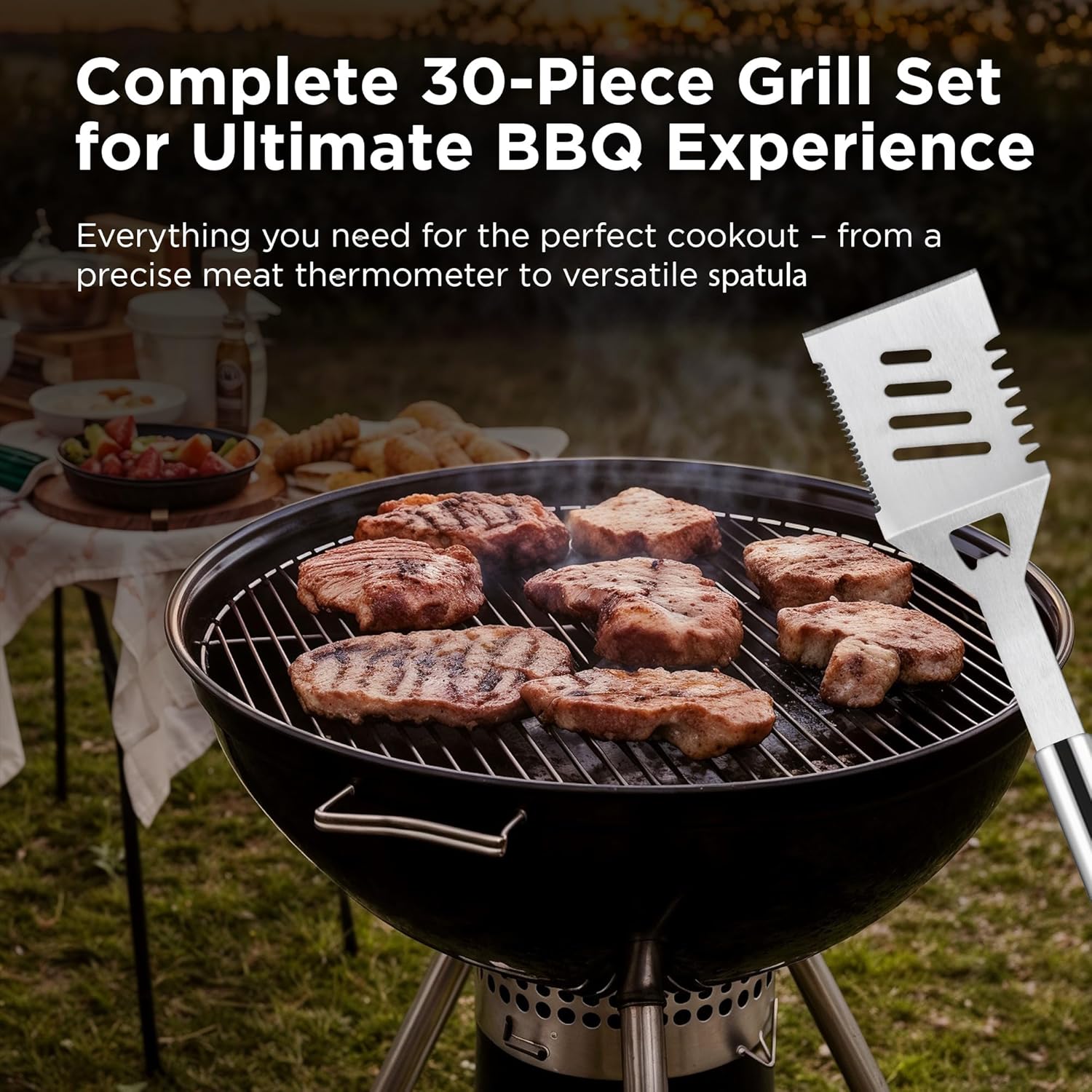 Kaluns Grilling Accessories, Dad Gifts for Christmas Grilling Gifts, Heavy Duty Stainless Steel Grill Set BBQ Grill Accessories for Outdoor Grill with Meat Thermometer, Case and Apron