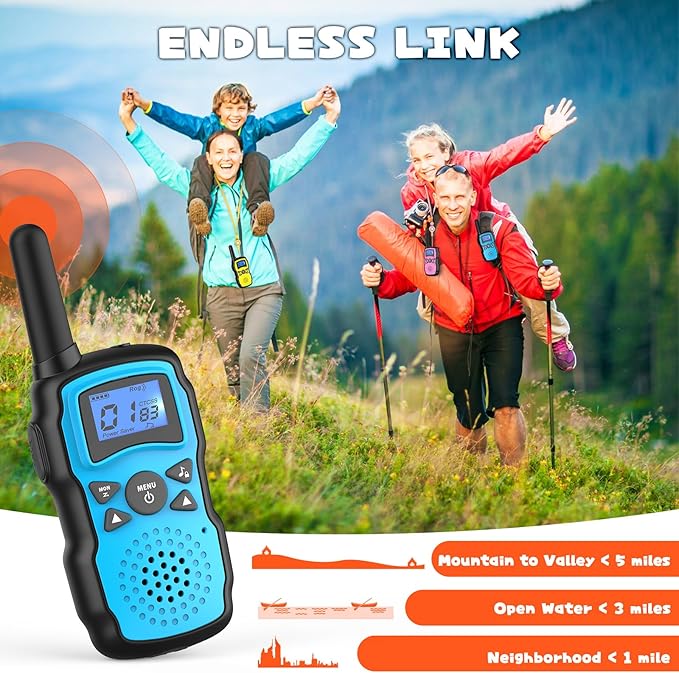 Wishouse Walkie Talkies for Kids Rechargeable Long Range, Xmas Birthday Gift for Boys Girls 4 5 6 7 8 9 10 Year Old, Hiking Gear Camping Games, Toys with Flashlight, VOX, Easy to Use 3 Pack