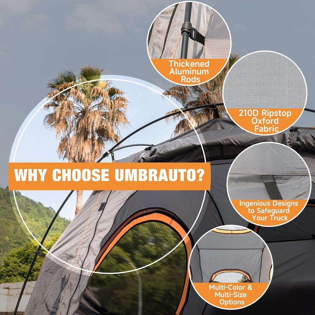 Umbrauto 6.4-6.7FT Truck Bed Tent for 2 Person | 10-Min Quick Setup Waterproof PU3000 Camping Tent for Pickup Trucks