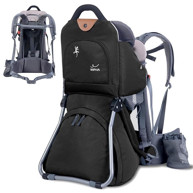 Wipha Baby Backpack Carrier, Toddler Carrier with Canopy, Adjustable and Safe Hiking Backpack for Baby(Creeper III-Black)