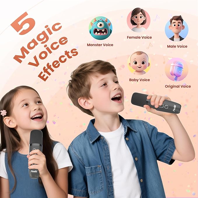 Mini Karaoke Machine for Kids Adults, Portable Karaoke Microphone Singing Speaker Bluetooth Karaoke Player with 2 Wireless Mic, Birthday Gifts for Girls Boys 4-12 Year Old, Family Home Party(Grey)