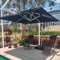 PURPLE LEAF 9' X 12' Double Top Deluxe Solar Powered LED Rectangle Patio Umbrella Offset Hanging Umbrella Outdoor Market Umbrella Garden Umbrella,Navy Blue