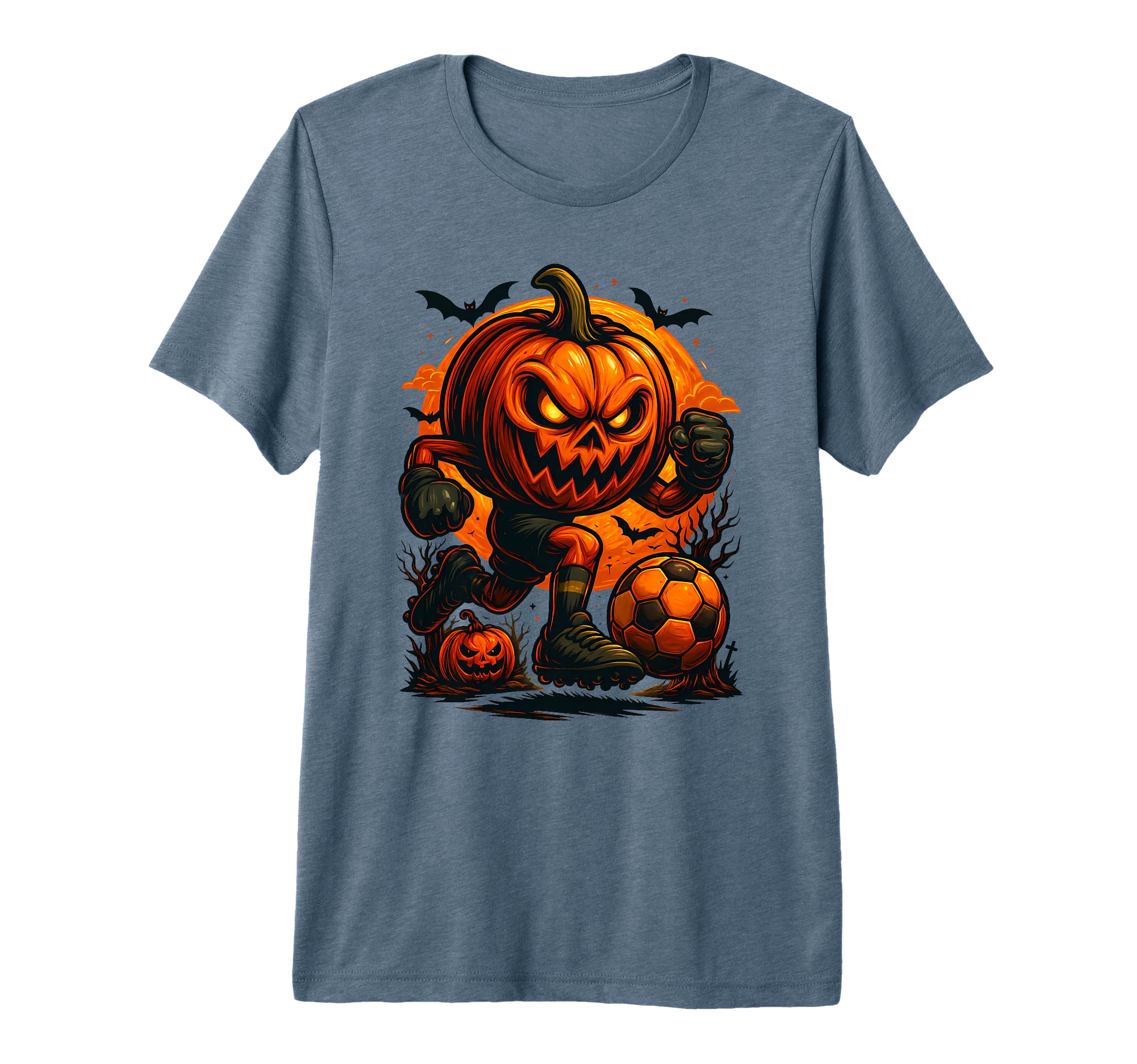 Halloween Scary Pumpkin Showing Soccer T-Shirt - Graphic Print Men Women