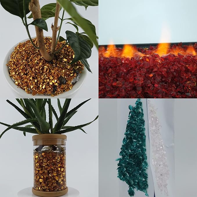 TWINKLING High Luster Fire Glass Gravel Stone Glitter,Broken Glass,Fire Gems Chips,Crushed Glass for Fire Pit Crafts Resin Art Aquarium Garden Decoration,3-6mm,1-Pound Jar (Pink)