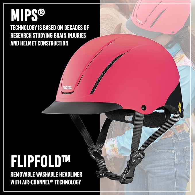 Troxel Spirit MIPS Technology Full Coverage Horse Riding Helmet, Horseback Riding Gear for Equestrians, Medium (7-7-3/8), Pink Duratec