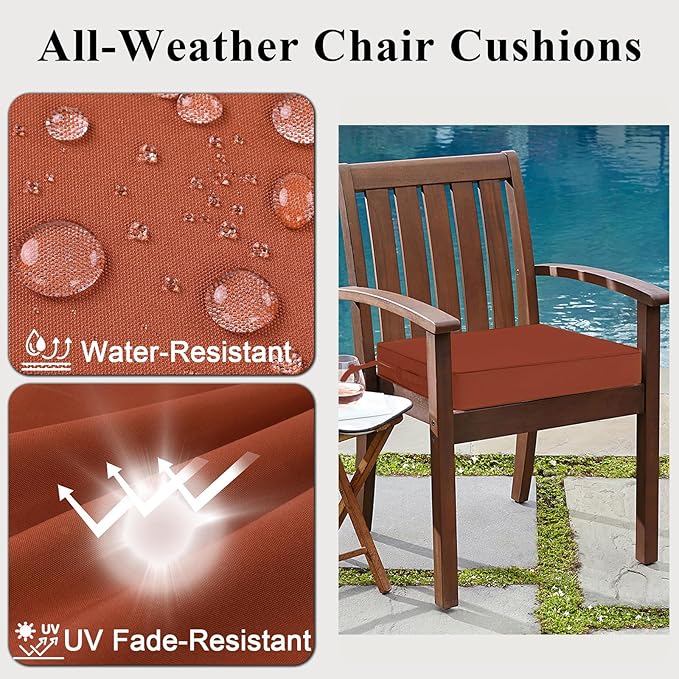 Outdoor Chair Cushions Set of 2 for Patio Furniture 22x22x4 Inch Waterproof Patio Chair Cushion 3 Year Color Fastness Square Elastic Foam Garden Sofa Couch Pads with Ties and Handle,Spice