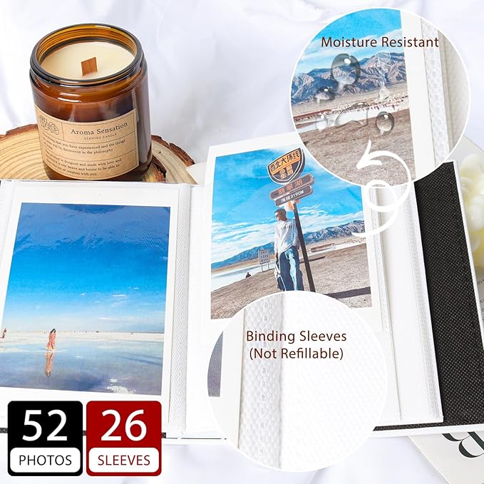 RECUTMS Mini Photo Album 4x6 52 Pockets, Leather Cover with Front Window Album Hold 52 Vertical Photos for Family Wedding Baby Children (Orange)