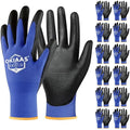 OKIAAS Men's Large Blue 12 Pairs Ultra Thin and Lightweight Working Gloves with Grip, Polyurethane Coating, Safety Gloves for Light Duty Work