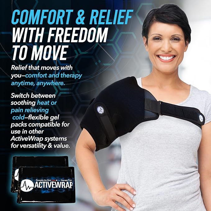 ActiveWrap Shoulder Ice Pack Wrap, with 2 Reusable Gel Packs for Shoulder Pain Relief, Rotator Cuff Cold Therapy, Adjustable Compression Straps, Post-Surgery Must-Have, Large/X-Large