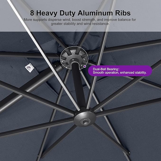 PURPLE LEAF 9 FT Cantilever Patio Umbrella Outdoor Aluminum Offset Square Umbrella with 3 Years Fade Resistance Recycled Fabric and 360-degree Rotation for Deck Pool Garden,Ocean Slate