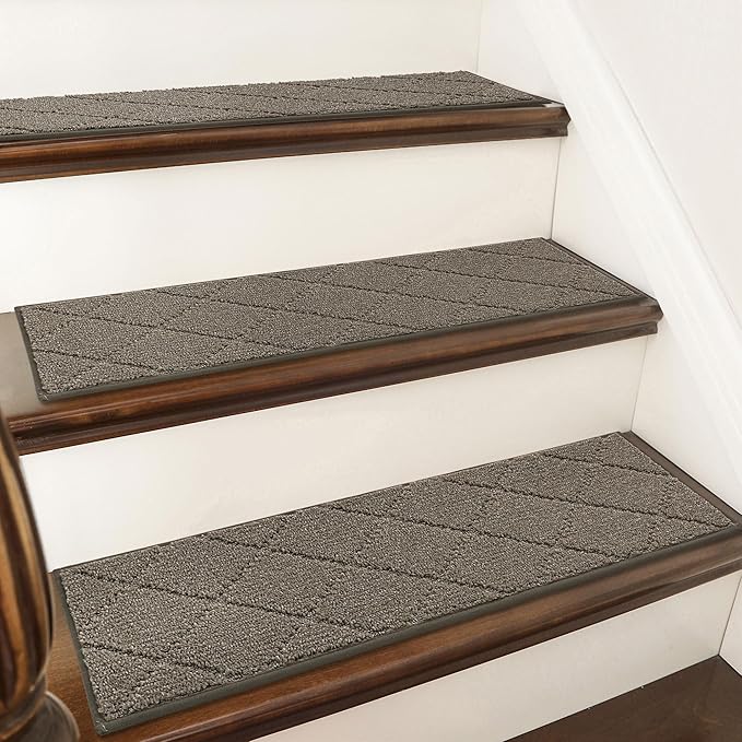 COSY HOMEER Stair Treads for Wooden Steps 9"x28" Washable Indoor Carpet Stair Treads Non Slip Soft Polyester Stair Carpet Tread Reusable Stair Runner Rugs for Kids, Elders,Pets,Light Brown,7pcs