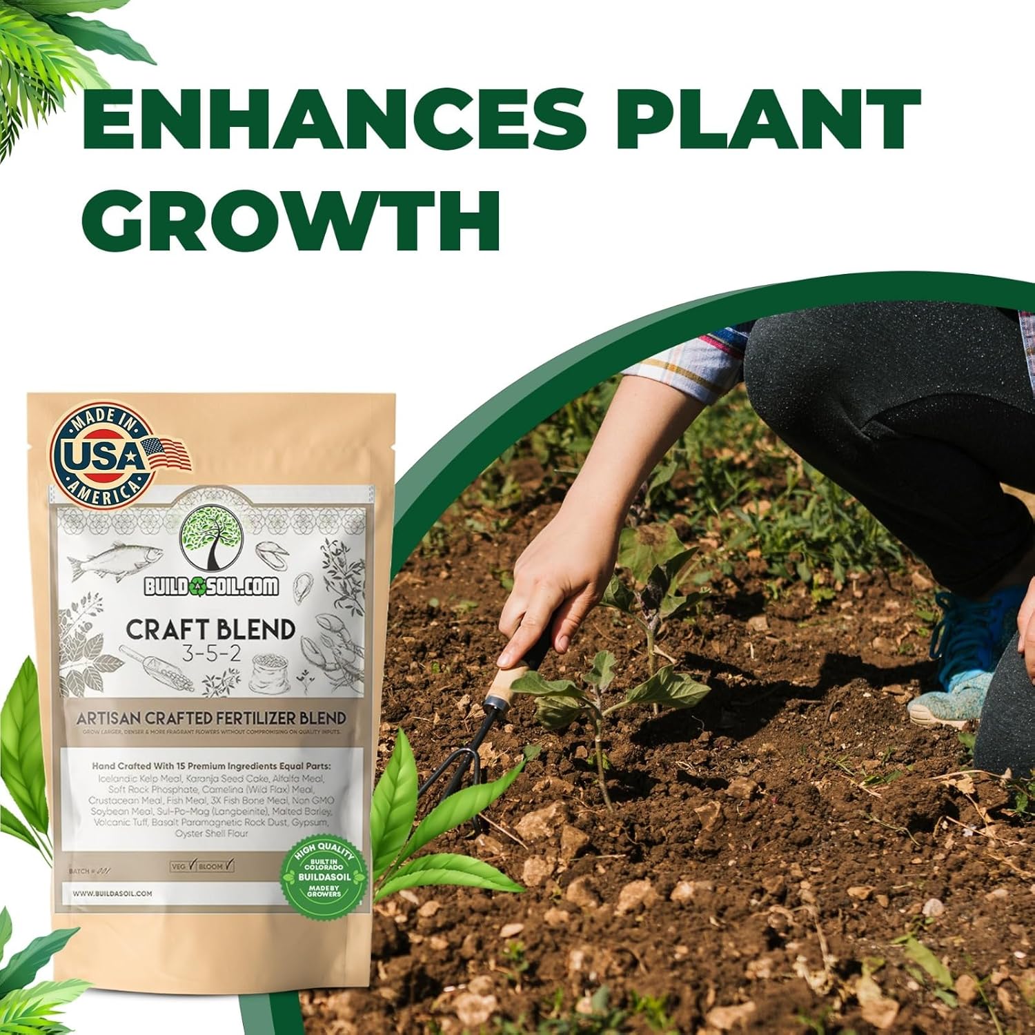 BuildASoil Fertilizer for Vegetable Garden and Ogranic Plant Food | Hand-Crafted Organic Fertilizer with 15 Premium Ingredients | Ensures Larger Plants and More Fragrant Flowers (44 LB - Large Bag)