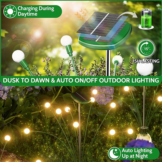 AOSEA Solar Lights Outdoor, Waterproof Fairy Lights Sway by Wind, Firefly Lights for Patio Pathway Outdoor Garden Decor, 4 Pack, Warm White, AOYHG-004