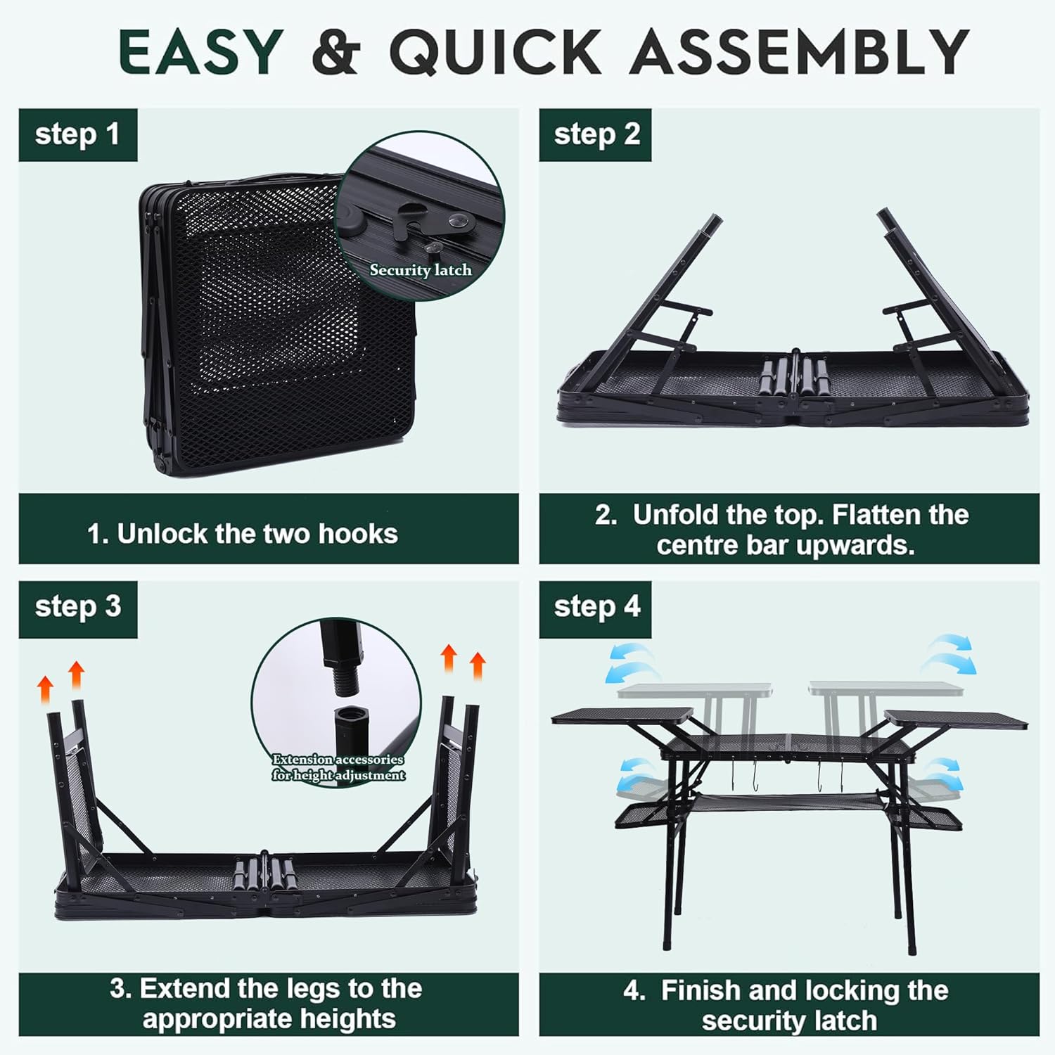 Nice C Camping Table, Compact Folding Table, Grill Table, Outdoor Tables, Camping Tables That Fold Up Lightweight, with 4 Side Tables & Mesh Net for BBQ, Camping