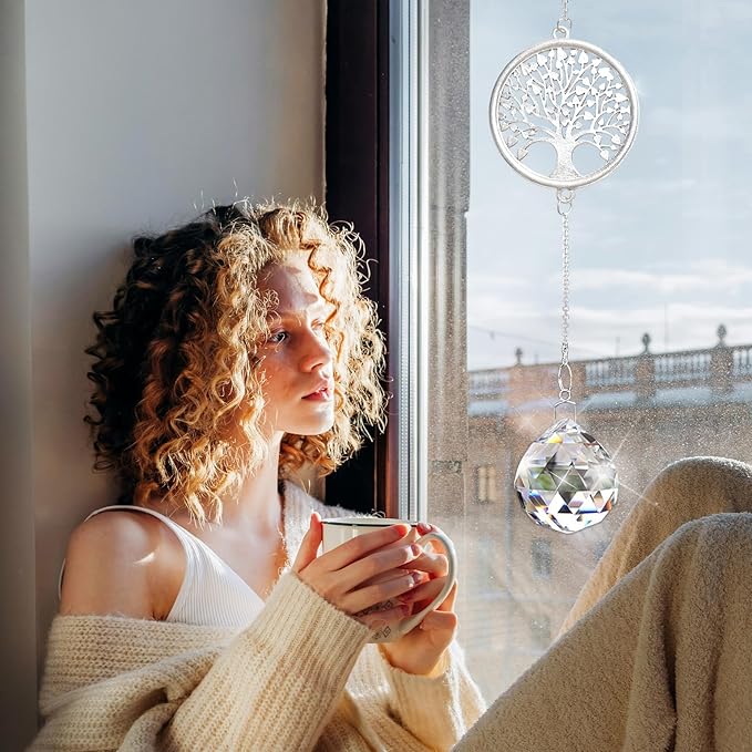 Memorial Gifts for Loss of Loved One, Unique Sympathy Gift Idea Crystal Ball Window Suncatcher, Rainbow Bereavement Grief Gift Box for Loss of Mom Grangma Son Daughter Friend Dog, Tree of Life