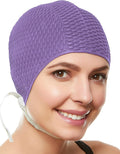 Beemo Swim Cap Women Chin Strap Bubble Crepe Latex Long Short Hair Swimming Caps