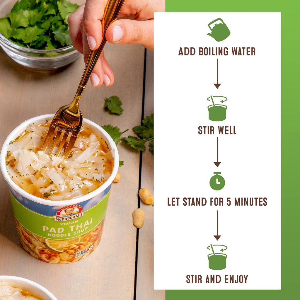 Dr. McDougall's Plant-Based Pad Thai Noodle Soup Big Cup, Pack of 6, 2 Oz.