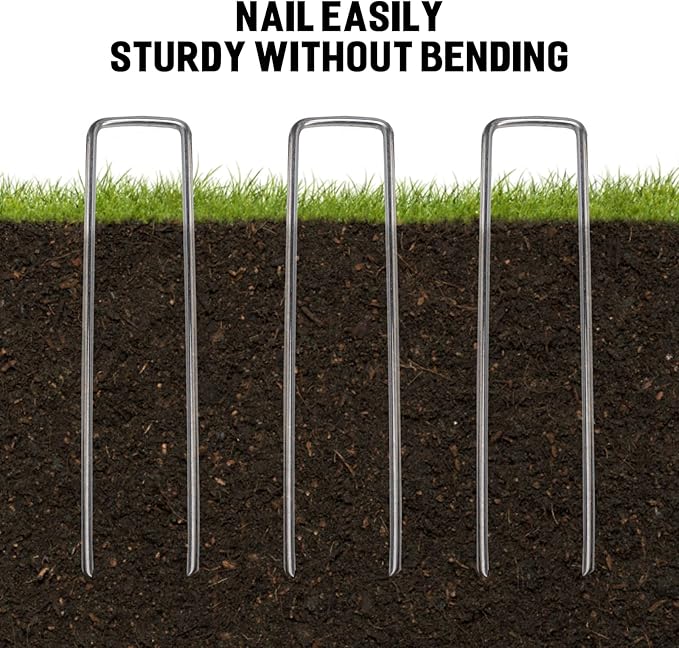 4 Inch 300 Pack Landscape Staples Galvanized Garden Stakes Anti-Rust Landscape Pins for Weed Barrier Fabric, Artificial Turf and Landscape Fabric