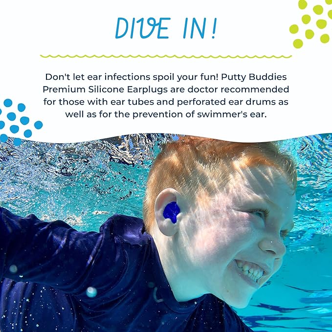 Earvolution Floating Putty Buddies Ear Plugs for Swimming - Invented by an Ear Physician - Moldable, Premium, Silicone - Floats on Water - Waterproof - Made in The USA - 3 Pack - Blue/Yellow/Green