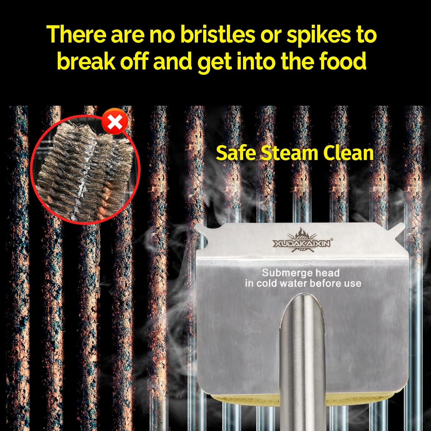 Grill Brush Bristle Free,BBQ Replaceable Scraper Cleaning Head,Safe Grill Accessories for Cast Iron Grates/Porcelain/Weber Gas/Charcoal Grill,Grill Brush for Outdoor Grill-Yellow