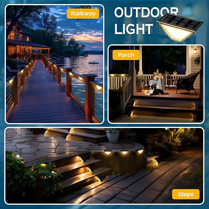 SOLPEX Solar Step Lights for Outside, 24 LEDs Solar Stair Lights Outdoor Waterproof Decor for Stair, Porch, Step, Deck, Fence, Front Door, Balcony, Patio, Wall, Yard, Garden(6 Pack, Warm White)