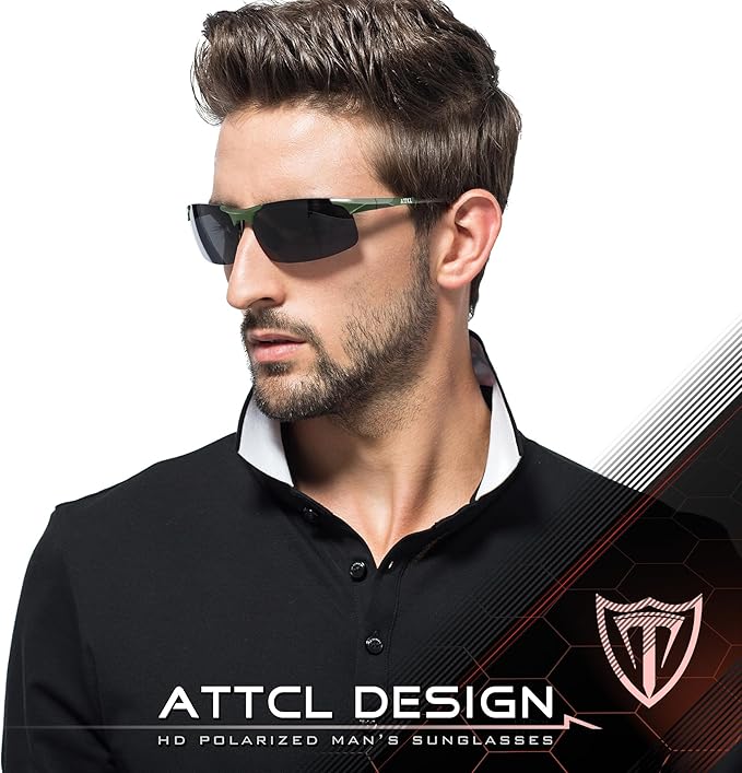 ATTCL Men's Sports Polarized Sunglasses Men for Driving running Fishing Golf - UV Protection Sun glasses Metal Frame