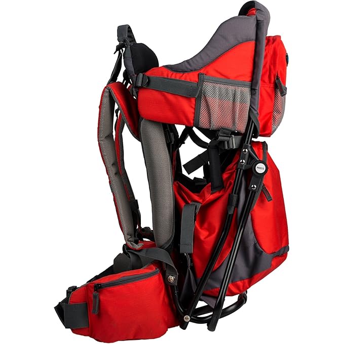 ClevrPlus Canyonero Camping Baby Backpack Hiking Kid Toddler Child Carrier with Stand and Sun Shade Visor, Red