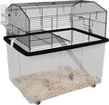 PawHut Hamster Cage, Gerbil Cage 2 Tier with Wheels, Deep Bottom, Ramp, Food Dish, Water Bottle, for Dwarf Hamster, Syrian Hamster, 57 x 43 x 57cm - Black