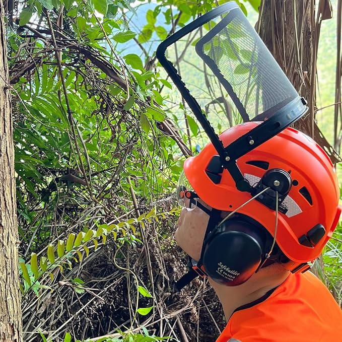 SAFEBUILDER  Forestry Safety Helmet with Build-in Visor Mesh Face Shield Ear Muffs 4 in 1 Chainsaw Safety Hard Hats