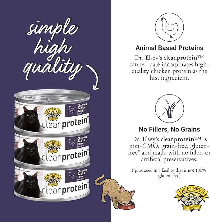 Dr. Elsey's cleanprotein Chicken Recipe Wet Cat Food, Pate 5.3 oz cans (Pack of 24)