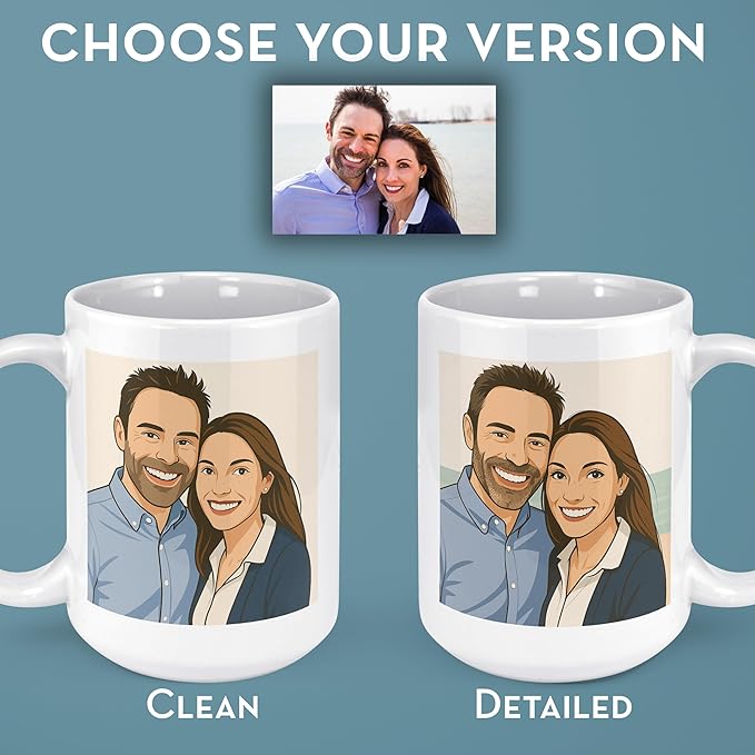 Personalized Coffee Mug, Custom Drawing Portrait Gift, Funny Customized Coffee Gift for Men & Women, Custom Mugs with Pictures, Light Green 15oz Customized Ceramic Tea Cup