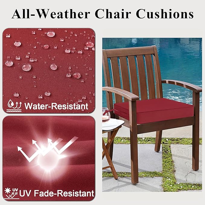 Outdoor Chair Cushions Set of 2 for Patio Furniture 18.5x16x3 Inch Waterproof Patio Chair Cushion 3 Year Color Fastness Rectangle Elastic Foam Garden Couch Pads with Ties and Handle,Red