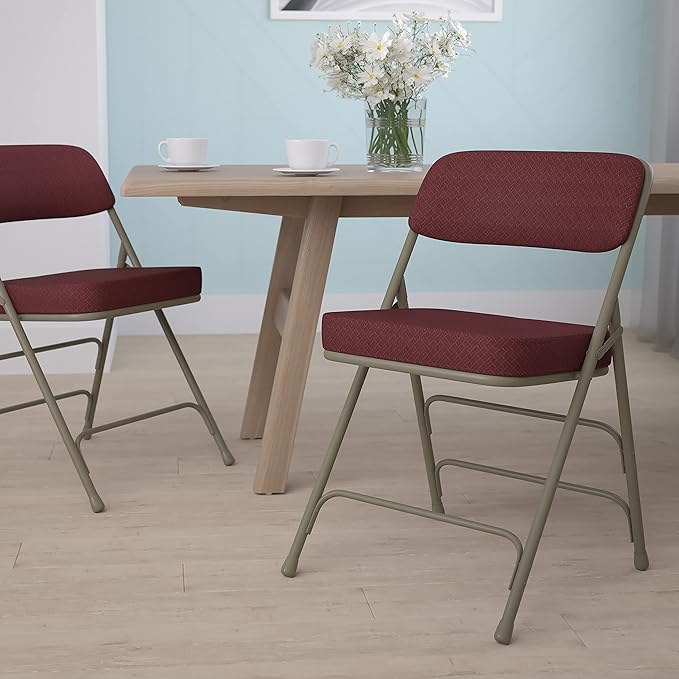 Flash Furniture HERCULES Series Premium Curved Triple Braced & Double Hinged Burgundy Fabric Metal Folding Chair