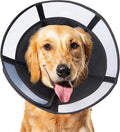Soft Dog Cone Collar, Comfortable Pet Recovery Neck Collars After Surgery for Large Medium Dogs, Plastic Breathable Elizabethan Dog Head Circle Stop Licking, Adjustable Cones 25cm /10" Long (L Black)