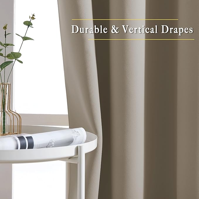 NICETOWN Taupe Blackout Living Room Curtains, Grommet Thermal Curtains Room Darkening Window Treatment Sound Reducing for Bedroom, 2 Panels, W66 x L102