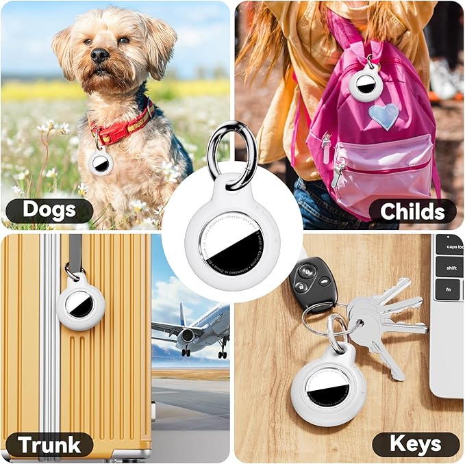 Upgrade Waterproof 2 Pack Airtags Holder with Apple Airtags Keychain, Hard PC Air Tag Case, Anti-Scratch & Shock Air tag Holder, Men's Women's Keyrings & Keychains-White+Grey