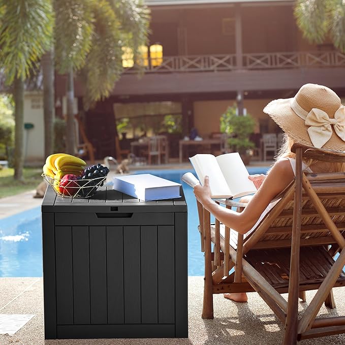 YITAHOME 30 Gallon Deck Box Outdoor Storage Box, Waterproof Resin Package Delivery and Storage Box with Lockable Lid for Patio Furniture Cushions, Pool Accessories, Garden Tools, Black