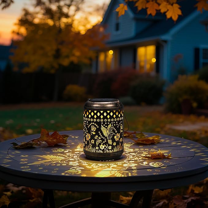 Solar Lanterns Outdoor Hanging Waterproof,2Pack Hummingbird Garden Decor Gifts for Women Mom, Solar Lights Metal Fall Decoration Outside for Yard, Patio,Garden,Backyard,Porch