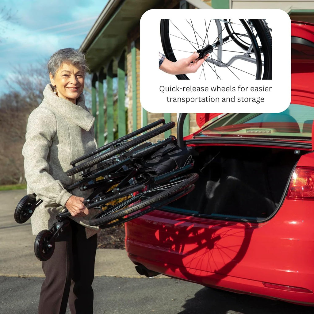Gray Lightweight Folding Wheelchair 13.5 lbs - with Swingaway Legrests, Anti-tippers, and Quick Release Wheels - 250 lb Capacity