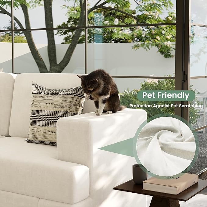 Sofa, 89" 3-Seater Deep Seat Sofa, Modern Comfy Couches for Living Room Apartment Lounge, Beige Chenille