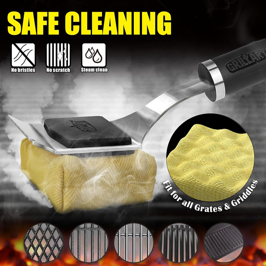 GRILLART Grill Brush for Outdoor Grill Bristle Free - Reinforced Grill Cleaner Scraper BBQ Brush - Replaceable Head Barbecue Grill Cleaning Brush - Safe BBQ Accessories Grill Tools - Gifts for Men/Dad