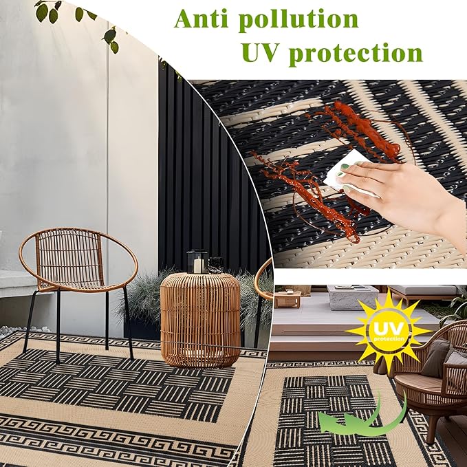 Outdoor Rug 6x9 ft Waterproof, Reversible Outdoor Plastic Straw Rug for Patios Clearance, Outdoor Area Rug Carpet RV Mat for Camping Backyard Deck Porch