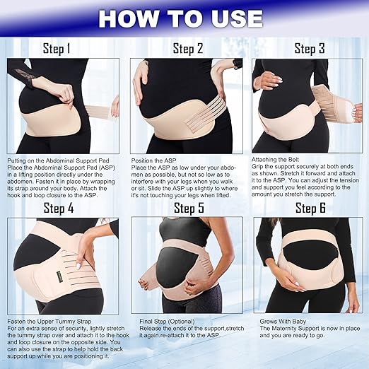 ChongErfei Maternity Belt, Pregnancy 3 in 1 Support Belt for Back/Pelvic/Hip Pain, Maternity Band Belly Support for Pregnancy Belly Support Band (S: Fit Ab 31.5"-43.3", Beige)