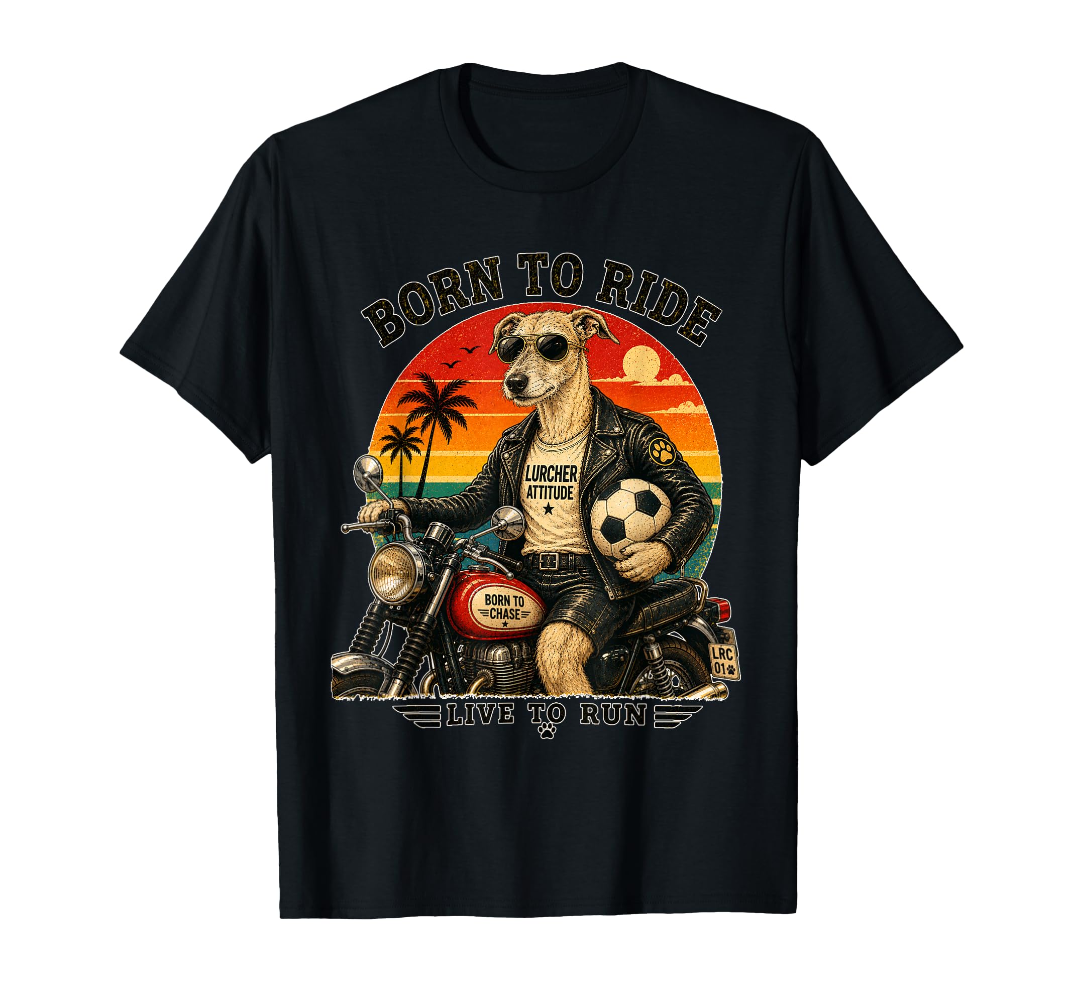 Lurcher Motorbike Love Footbal Soccer T-Shirt - Graphic Print Men Women