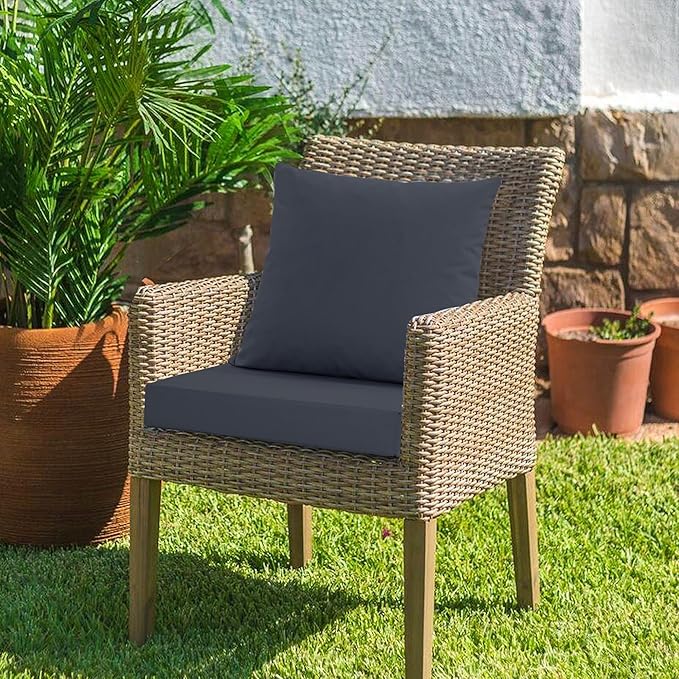 Outdoor Chair Cushions, Waterproof Outdoor Cushions for Patio Furniture w/Fade-Resistant, Removable & Machine-Washable Covers, 19x19 Inch, Ideal for Seat in Gardens/Porch – Set of 1/2/4, Dark Grey