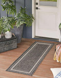 Unique Loom Outdoor Border Collection Area Rug - Soft Border (2' x 8' Runner, Black/ Ivory)