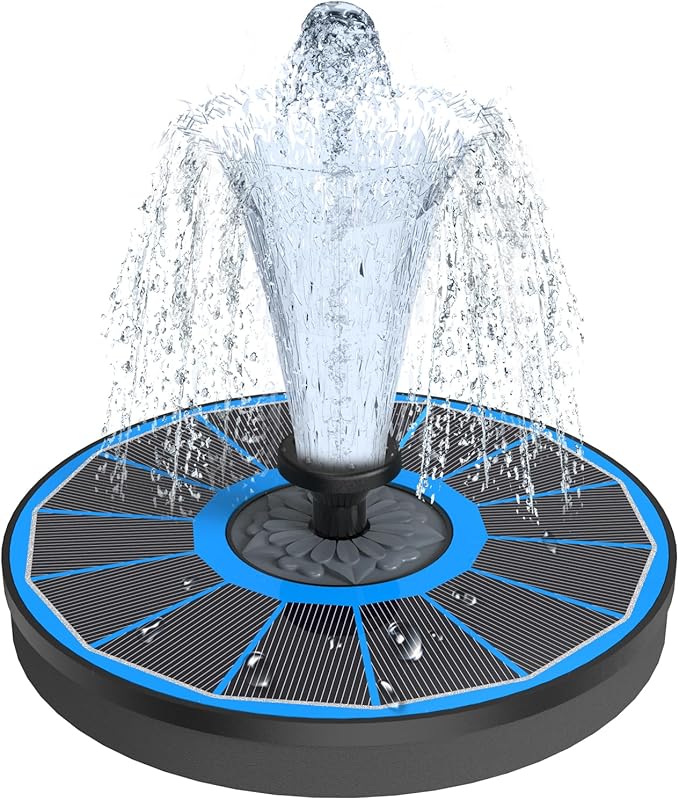 Solar Fountain Upgraded High Efficiency Glass Solar Panel, Solar Bird Bath Fountains with Flower No Battery,Solar Water Pump Fountain for Bird Bath Garden Small Ponds Outdoor Décor(Blue)