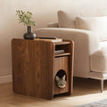 WERMO 12'' Narrow End Table for Living Room - Small Side Table with Shelf, Magazine Holder and Storage Doubling as Cat Hideaway for Couch, Chair and Bedside. Wood Night Stand for Bedroom (Walnut)