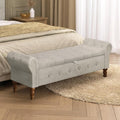 Storage Ottoman Bench for Bedroom, Linen 52" End of Bed Bench with Rolled Arms Upholstered Ottoman Bench Fit for Bedroom, Living Room, Entryway, Linen Gray